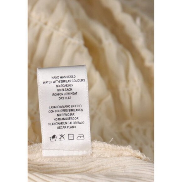 Mable Women's Size Small Pale Yellow Blouse Semi-Sheer Ruched Long Sleeve Shirt - Picture 8 of 10